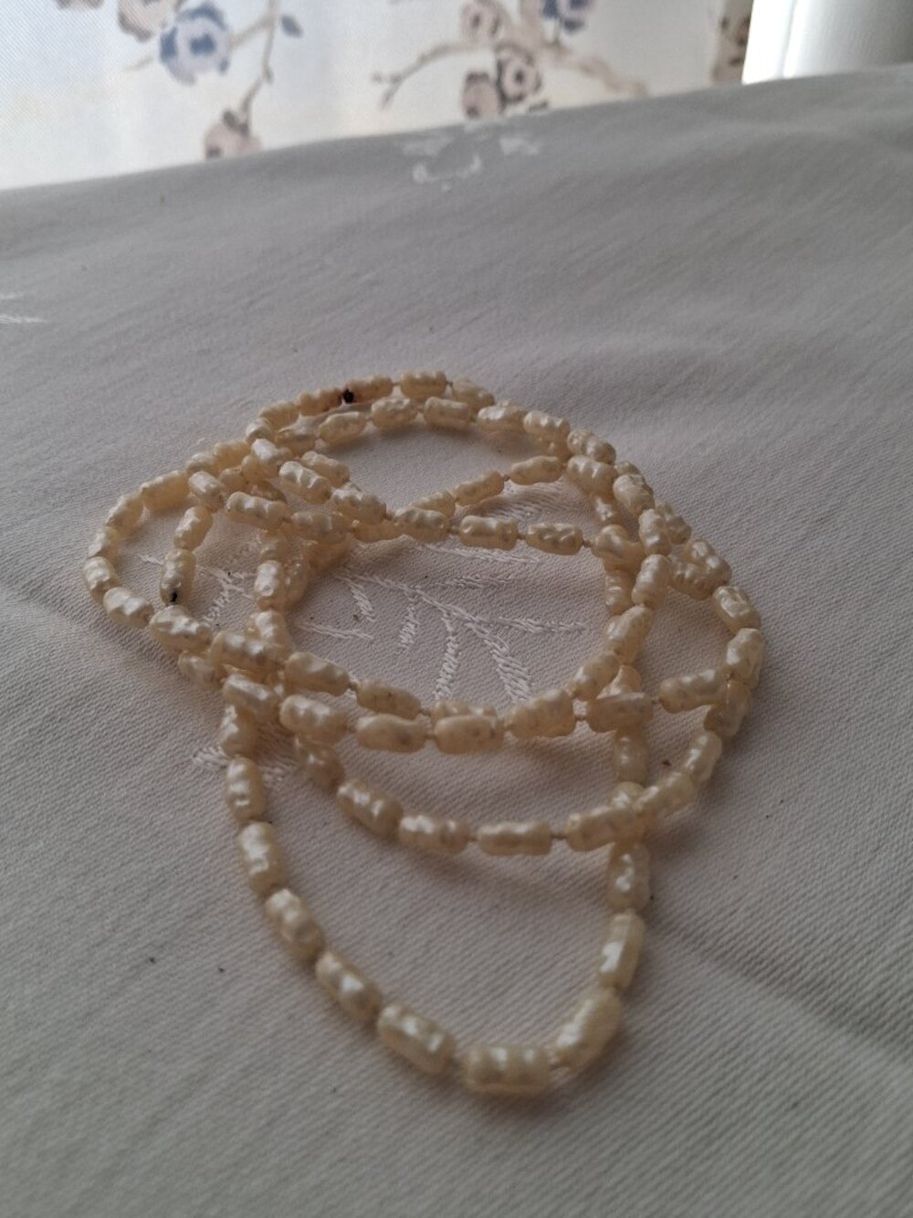Vintage Long Irregular Pearl Shell Necklace Baroque Cream Beads